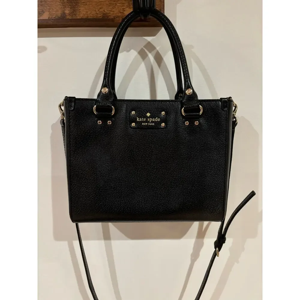 Kate Spade Wellesley Quinn Black Leather Satchel Bag Crossbody Small Medium
